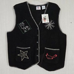 Basic Editions Black Vest with Embroidered Accents